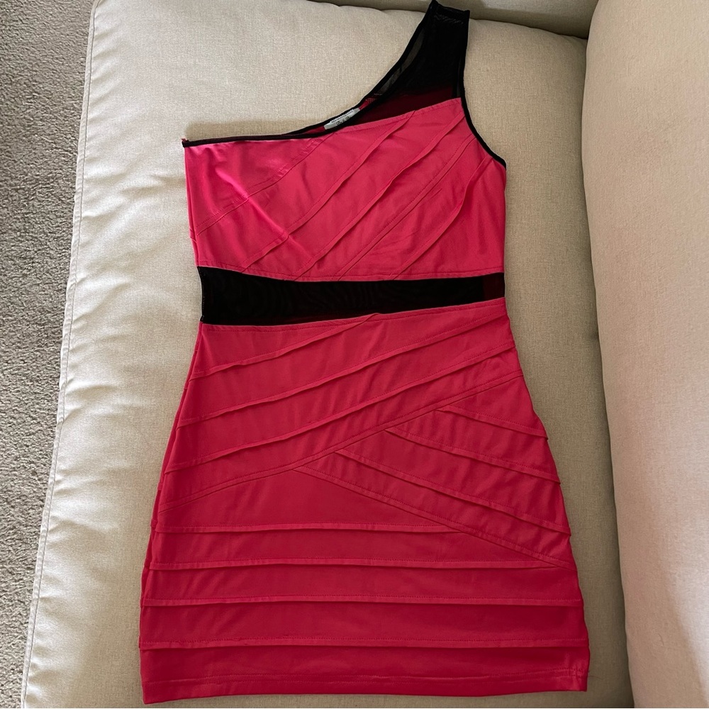 Hot Pink One Shoulder Body Con Mini Dress